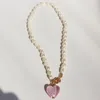 Collana di perle barocche reali con ciondolo a cuore Rosa Blu Rosso Verde Cristallo Ciondolo amore Estate Boemia Outer Banks Collane6864047