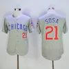 Retro Beyzbol 21 Sammy Sosa Jersey Emekli Kazak Pinstripe Tüm Dikişli Takım Renk Mavi Gri Beyaz Ordu Yeşil Cooperstown 1929 1942 Vintage Mükemmel Kalite