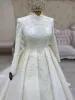 Wedding Dubai Dresses Bridal Gown Tulle Lace Applique Beaded Sweep Train Custom Made Castle Long Sleeves Ruched Pleats Arabic Chapel Plus Size Vestido De