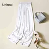 Unreal été femmes pantalons à jambes larges taille haute pantalon décontracté Streetwear noir soie Satin élégant Long Palazzo 211222