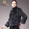 Cappotto di pelliccia vera di alta qualità Cappotti di coniglio genuini di moda Capispalla invernale da donna elegante