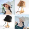 Women Summer Sunscreen Dome Bucket Hat Roll-Up Wide Brim Contrast Color Beach Panama Fisherman Cap With Chin Strap Hats Elob22