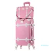 Valigie 20 24 26 pollici Set di valigie con rotelle Valigia da donna su ruote In pelle PU Rosa Moda Retro Trolley Cabina con ruote Ragazze261g