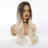 Long Body Wave Wigs Ombre Brown Light Blonde Platinum Middle Part Wig For Women Cosplay Naturlig värmebeständig syntetisk Hairfactory Direct