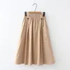 Spring Summer Knee Length Women Korean Style Black White Button Pocket High Waist Sun School Midi Skirt Female 210421