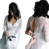 Délicat Deep V-cou Dentelle Robes De Mariée Sirène Pour La Mariée Manches Longues Boutons Arrière Robe De Mariage Pays Rustique Robes De Mariée Robes De Mariée Vestidos