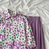 Kimutomo, conjuntos de dos piezas, blusa de manga corta con estampado de lunares de verano + falda acampanada sólida de cintura alta, traje femenino 210521