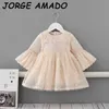 Robe d'automne Champagne dentelle bébé fille manches évasées princesse enfants vêtements 1-4T E2186 210610