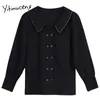 Yitimuceng Schwarze Bluse Frauen Button Up Shirts Langarm Umlegekragen Gerade Solide Frühling Koreanische Mode Tops 210601