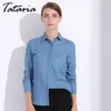 Camicia di jeans primaverile Camicia a maniche lunghe da donna Camicetta con colletto rovesciato Jeans Donna Blue Jean Abiti di moda TATARIA 210514