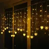 Jul Led Heart Curtain Lights Icicle Fairy Garland String Lights för Home Party Garden Holiday Xmas Decoration Romantic Y0720