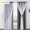 Nicetown Dubbelskiktade Drapes Blackout Curtain Mix Match Modern fönster Sheer för vardagsrum / sovrum med gratis slipsar 210712