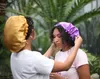 VMAE 6 kolorów kobiet chemo czapka włosy maska ​​czapka jedwabna okładka głowa szeroką elastyczną opaskę sleep podwójnie zabarwiony nocna kampa nocna z regulacją klamry