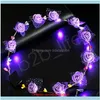 Autres Aessoriesclignotant Led Bandeaux Cordes Glow Fleur Couronne Bandeaux Light Party Rave Floral Cheveux Guirlande Guirlande Lumineuse Mode Aesso