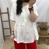 Summer Arts Style Women Short Sleeve Loose Casual O-neck T-shirt Cotton Linen Embroidery vintage Tee Shirt Femme Tops S942 210512