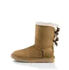 dames winter luxurys designer laarzen meisje klassieker uggs dames sneeuwschoen enkel boog mini vacht zwarte kastanje roze bowtie dames schoenen maten 36-41 mode buiten