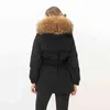 Big Real Raccoon Fur High Quality Winter Short Women's Jacket 90% White Duck Down Coat Warm Hooded Female Thick Warm Parka 211130