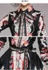Runway Designer Spring Bow Shirt Dresses Women Long Sleeve Robe Fashion black Print Beach Holiday Maxi Vestdios 210519