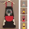 Hübsche Blume Kaninchen Muster Wasserdichte Kochen Schürzen Für Home Küche Halfter Design Sleeveless Lätzchen Schürze Kleid mit Tasche 211222