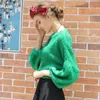 Women's Sweaters Fashion Mohair Short Sweater Knitted Pullover Loose Green Sweet Yong Pull Femme Puff Sleeve A190