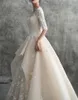 2021 vestidos de casamento elegantes Uma linha Ilusão Bodice Lace Appliqued 1/2 Mangas Vestidos Noiva Robe de Mariée