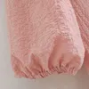Yaz Kadın Katı Pileli Elbise Kısa Kollu 100% Pamuk V Yaka Düğmeler Eklenmiş ES Kadın Ruffles Zarif Bez 210513