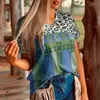 T-shirt vintage donna leopardo stampa patchwork con scollo a V manica corta tees estate casual allentato maglietta plus size 5xl ladies top 210522