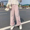 Moda Bebê Bonito Bebê Bordado Bordado Largo Perna Calças Mulheres Doce Lolita Estilo Ruffles Loose Sweatpants Menina Kawaii Calças Reta Y211115