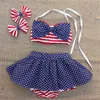 4th July INS Little Girls Sets Summer American Fashion Rombers with Hair Bows Bra and Skirt Shorts Outfits 1866 Y2