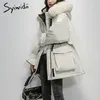 Syiwidii Collo di Pelliccia Cappuccio Giacca Invernale Donna Vita Regolabile Autunno Moda Coreana Oversize Allentato Addensare Capispalla Caldo 211216