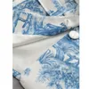 Women's Suits & Blazers Autumn Coat Jacket Fashion Blue And White Porcelain Printing Female Blazer With Sashes Notched Collar Ladies Stylish