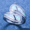 Wedding Rings Luxury Female White Blue Fire Opal Ring Vintage Silver Color Band Promise Love Engagement For Women6423329