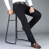 Autumn Winter Men's Stretch Jeans Business Casual Classic Style Trousers Black Gray Straight Denim Pants Male Brand 211124