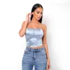 Slash Neck Strapless Off-shoulder Backless Tank Tops Summer Woman Blue Casual Slim Bottoming Sexy Corset Wrapped Chest Crop 210604