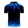 Mäns Polos 2021 Skjorta Män Business Casual Male Short Sleeve Blue Flame 3D Print Tops Homme Kläder