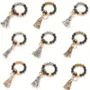 Bracelet de perles en bois givré noir porte-clés faveur de fête motif de mode gland pendentif Bracelets femmes fille porte-clés dragonne GCB14599