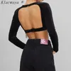 Woman Tshirts Crop Top Mujer Camisetas T Shirt Sexy Cropped Feminino Black Corset Fashion Long Sleeve Goth Clothes Summer 210521