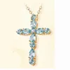 Hänge halsband Moonrocy Rose Gold Color Blue Crystal Necklace Cross Cz smycken grossistchoker för kvinnor gåva droppe