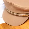 Stingy Brim Şapka Kadınlar Sokak Askeri Yün Kumaş Sonbahar Erkekler Bere Kapaklar Vintage Sailor Kaptan Kap Seyahat Cadet Sekizgen Şapka Gorras Mujer