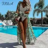 FSDA 2021 verde bohemio playa DrWomen Sexy estampado Floral vendaje cuello pico fiesta manga larga verano Casual Maxi vestidos X0621