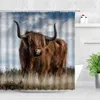 Waterproof Fabric Shower Curtains Black White Highland Cow Pattern 3D Print Nordic Simple Home Decor Hooks Bathroom Curtain Sets 211116