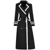 Trench femminile Trench giacca a vento Autumn Designer di alta qualità Fashion Party Workplace Vintage Elegante risvolto Patchwork Black Midi Cappotto