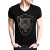 Letni krótki rękaw T-shirty Tiger Design T Shirts V-Neck Frezowanie Print Tees Top Blingbling Bass T-shirt S-5XL 210714