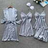 15Style Women Sleepwear Home Wear Lace Solid Long Sleeve Silk Embroidery Satin Clothing Sleeveless Nightwear Pajama Sets 210809