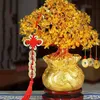 19cm Natural Crystal Tree Money Ornaments Bonsai Style Wealth Luck Feng Shui Home Decor(with Gold Coins and Base) 210804