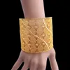 Algeria Wedding Bridal Hand Cuff Bangles Hollow Flower Pattern Luxury Gold Color Bracelets Free Size