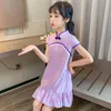 Kız Elbiseler Kızlar Yaz Elbise Çin tarzı Cheongsam Dantel Çiçek Çocuk Partisi Genç Çocuk Kostüm 6 8 10 12 14