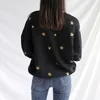 Femmes Automne Hiver Crew Neck Black Star Glitter Bling Sweatshirts Pulls Casual H0037 210514