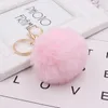 Fluffy faux kanin päls boll keychain pompom bil nyckelring guld färgkedjor nyckelkedjor väska ryggsäck hängande dekoration tillbehör