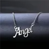 Colares pendentes Hip Hop Letters brilhantes colar de anjo Aço inoxidável Cadeia de geometria simples para mulheres Presentes de jóias